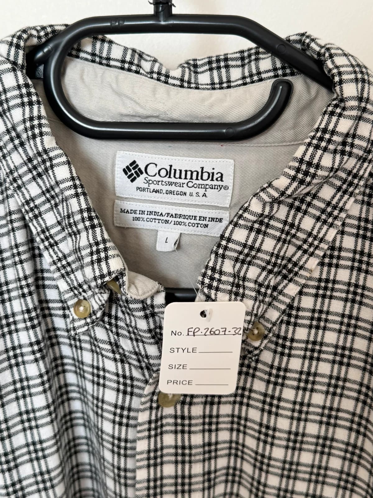 Chemise à carreaux Columbia noir et blanc 100 % coton coupe ample taille L - FP260732 - Photo 3/8