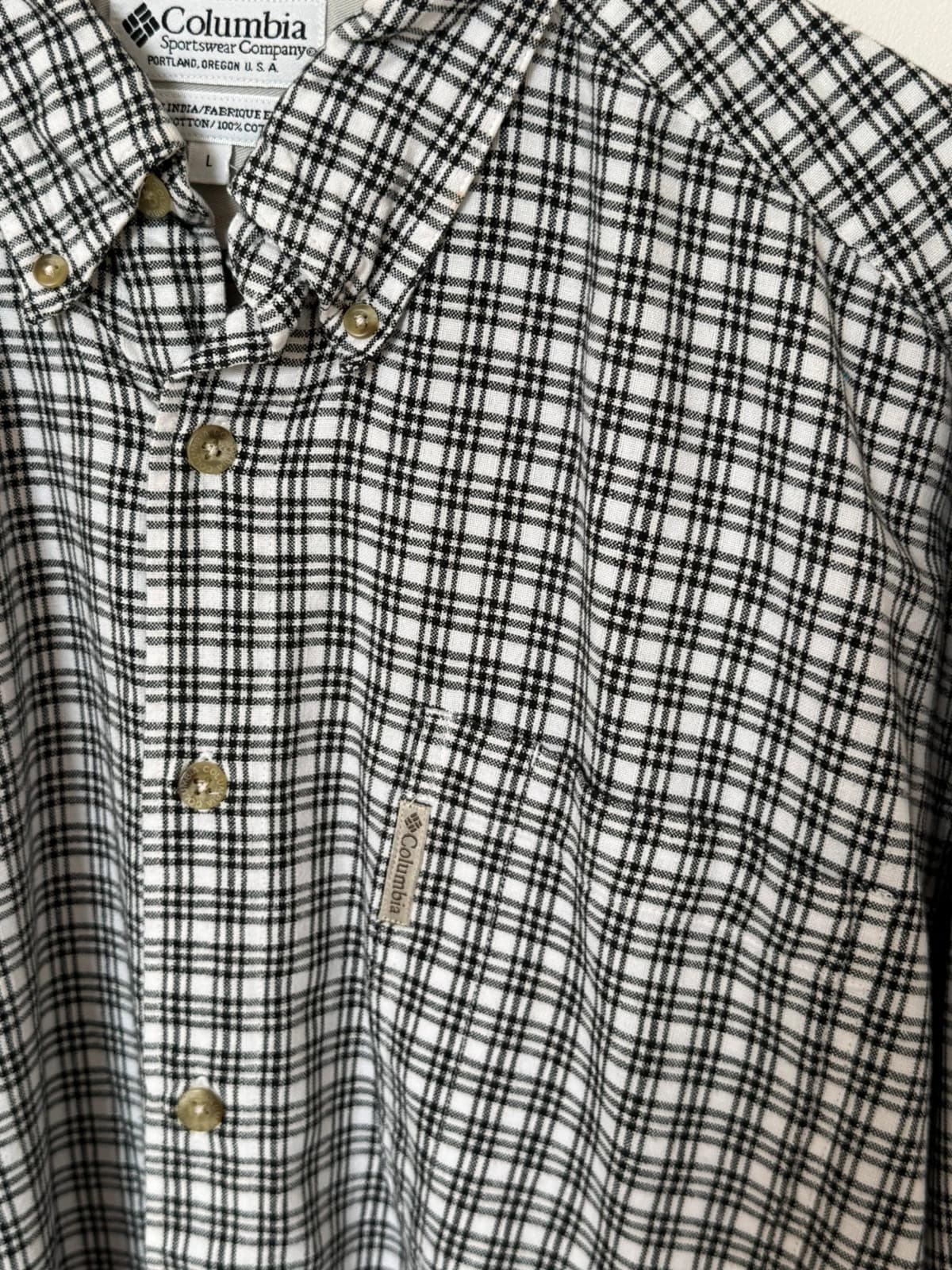Chemise à carreaux Columbia noir et blanc 100 % coton coupe ample taille L - FP260732 - Photo 4/8