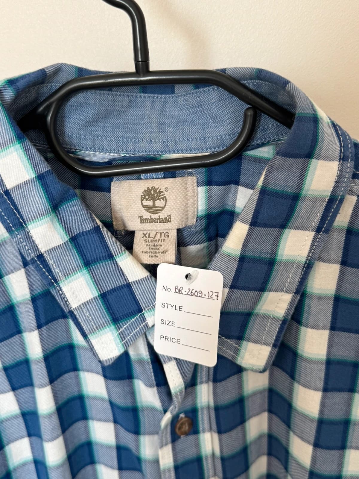 Chemise à carreaux slim fit Timberland bleu blanc taille XL - BR2609127 - Photo 3/9