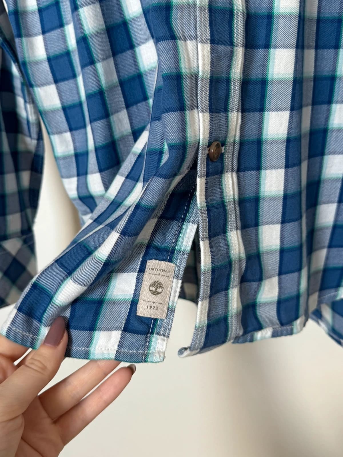 Chemise à carreaux slim fit Timberland bleu blanc taille XL - BR2609127 - Photo 6/9