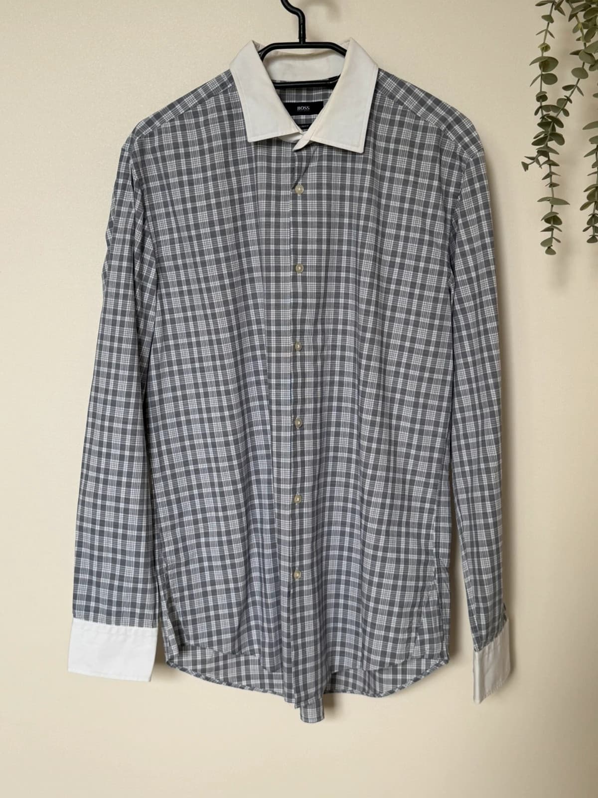 Chemise slim fit BOSS à carreaux gris et blanc col contrastant taille 42/L - DN260910 - Photo 2/9