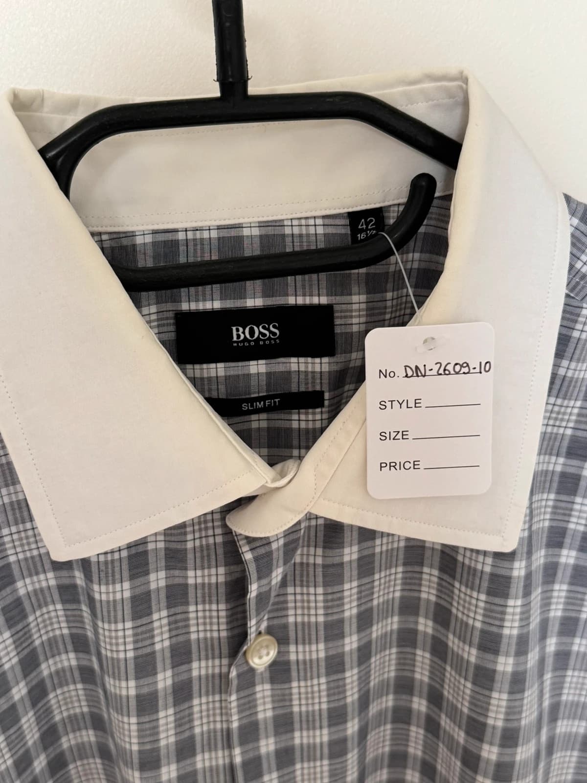 Chemise slim fit BOSS à carreaux gris et blanc col contrastant taille 42/L - DN260910 - Photo 3/9