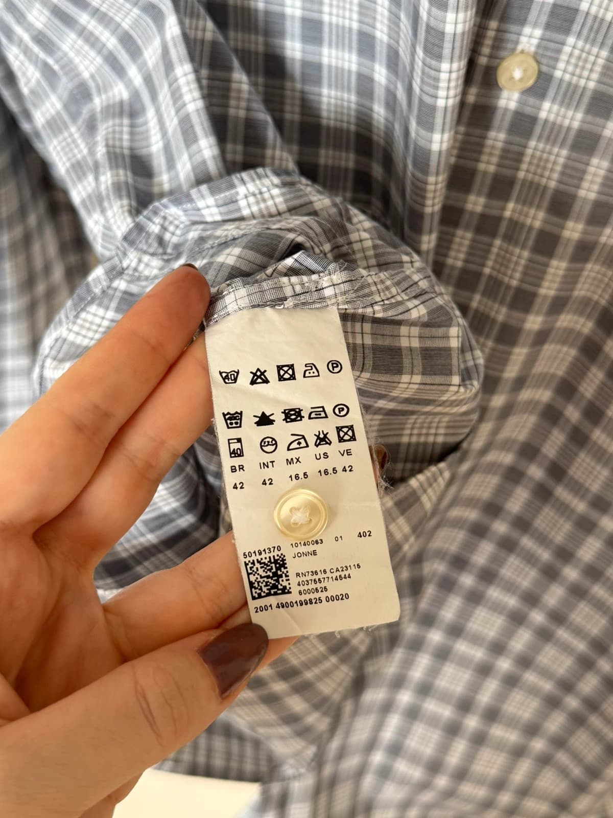 Chemise slim fit BOSS à carreaux gris et blanc col contrastant taille 42/L - DN260910 - Photo 4/9