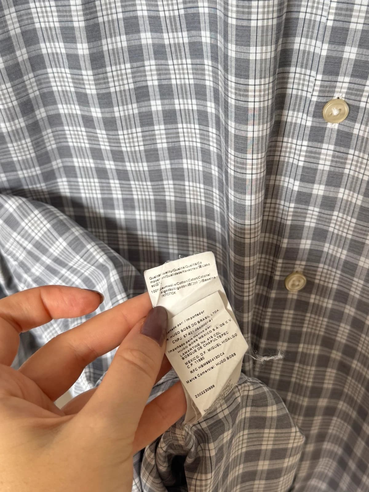 Chemise slim fit BOSS à carreaux gris et blanc col contrastant taille 42/L - DN260910 - Photo 5/9