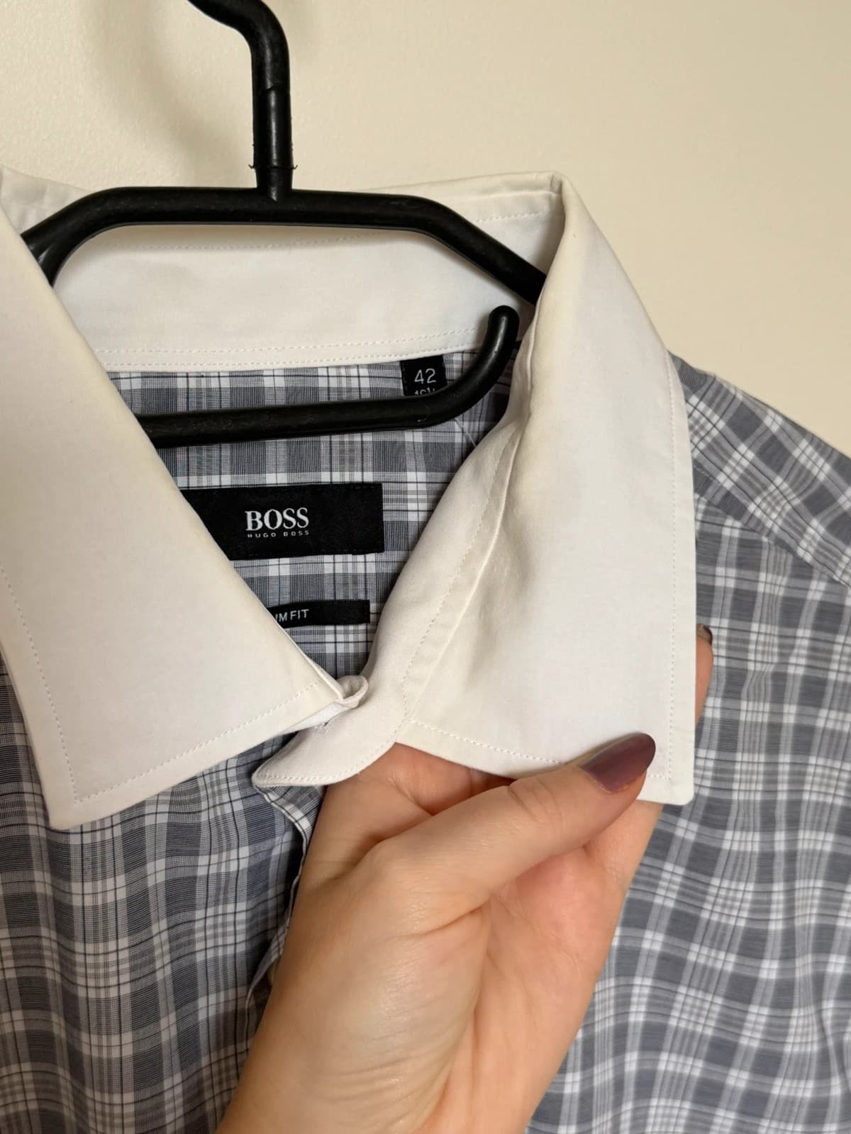 Chemise slim fit BOSS à carreaux gris et blanc col contrastant taille 42/L - DN260910 - Photo 7/9