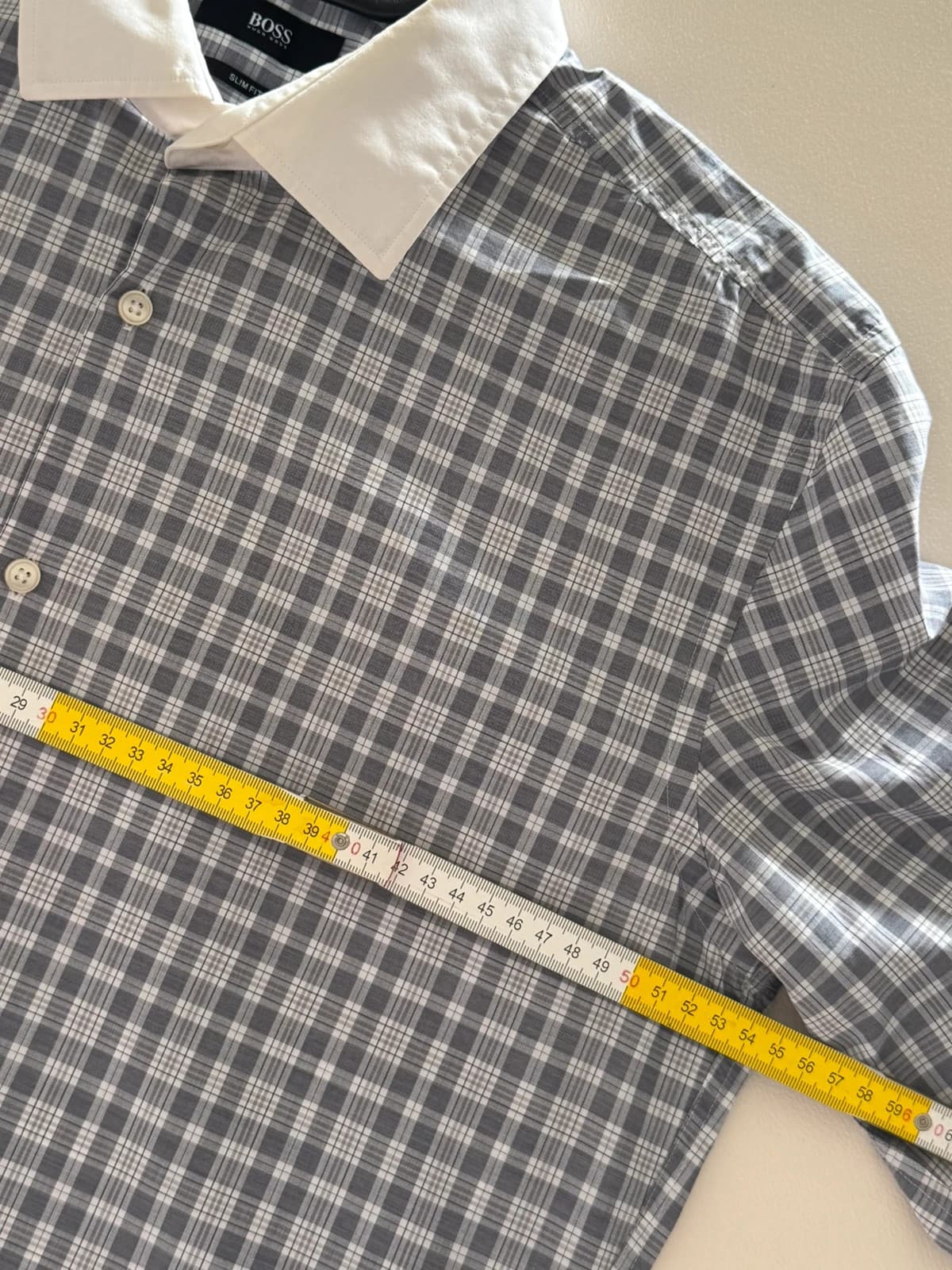 Chemise slim fit BOSS à carreaux gris et blanc col contrastant taille 42/L - DN260910 - Photo 8/9