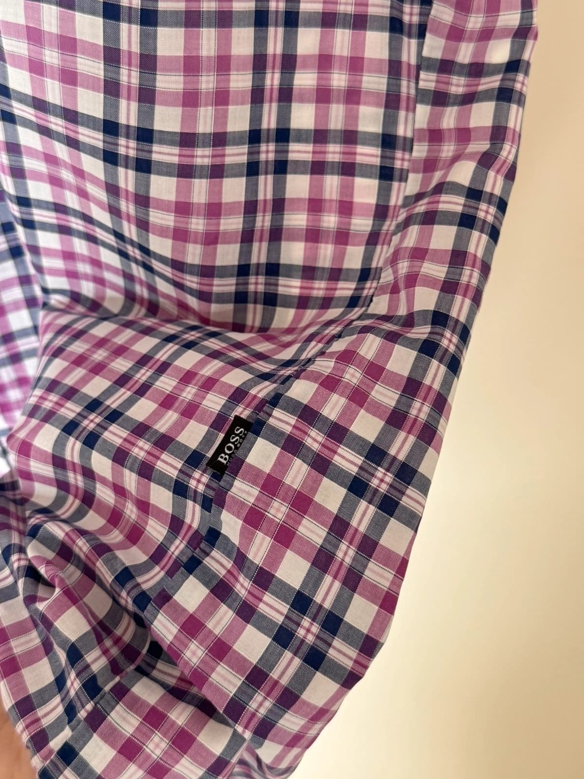 Chemise manches courtes regular fit BOSS carreaux rose violet bleu taille L - DN26095 - Photo 4/11