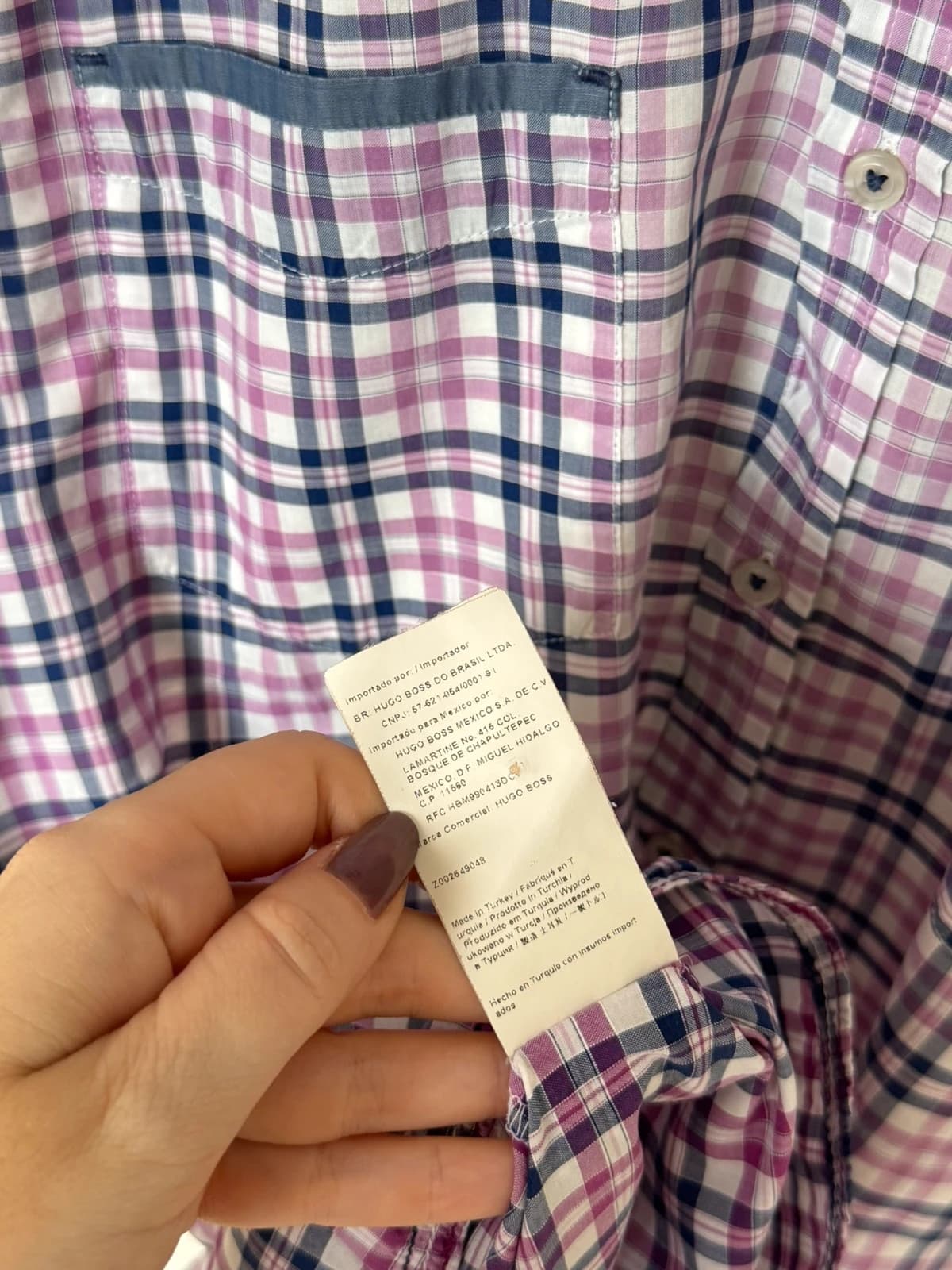 Chemise manches courtes regular fit BOSS carreaux rose violet bleu taille L - DN26095 - Photo 7/11
