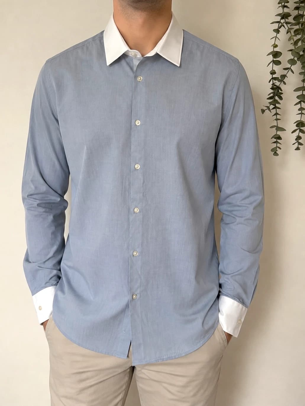 Chemise slim fit BOSS bleu gris col blanc contrastant taille 42/L - DN26098 - Photo 1/9