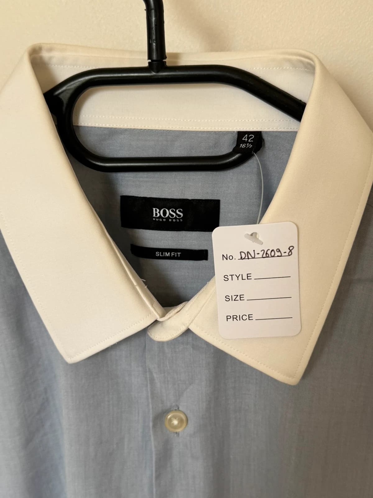 Chemise slim fit BOSS bleu gris col blanc contrastant taille 42/L - DN26098 - Photo 3/9