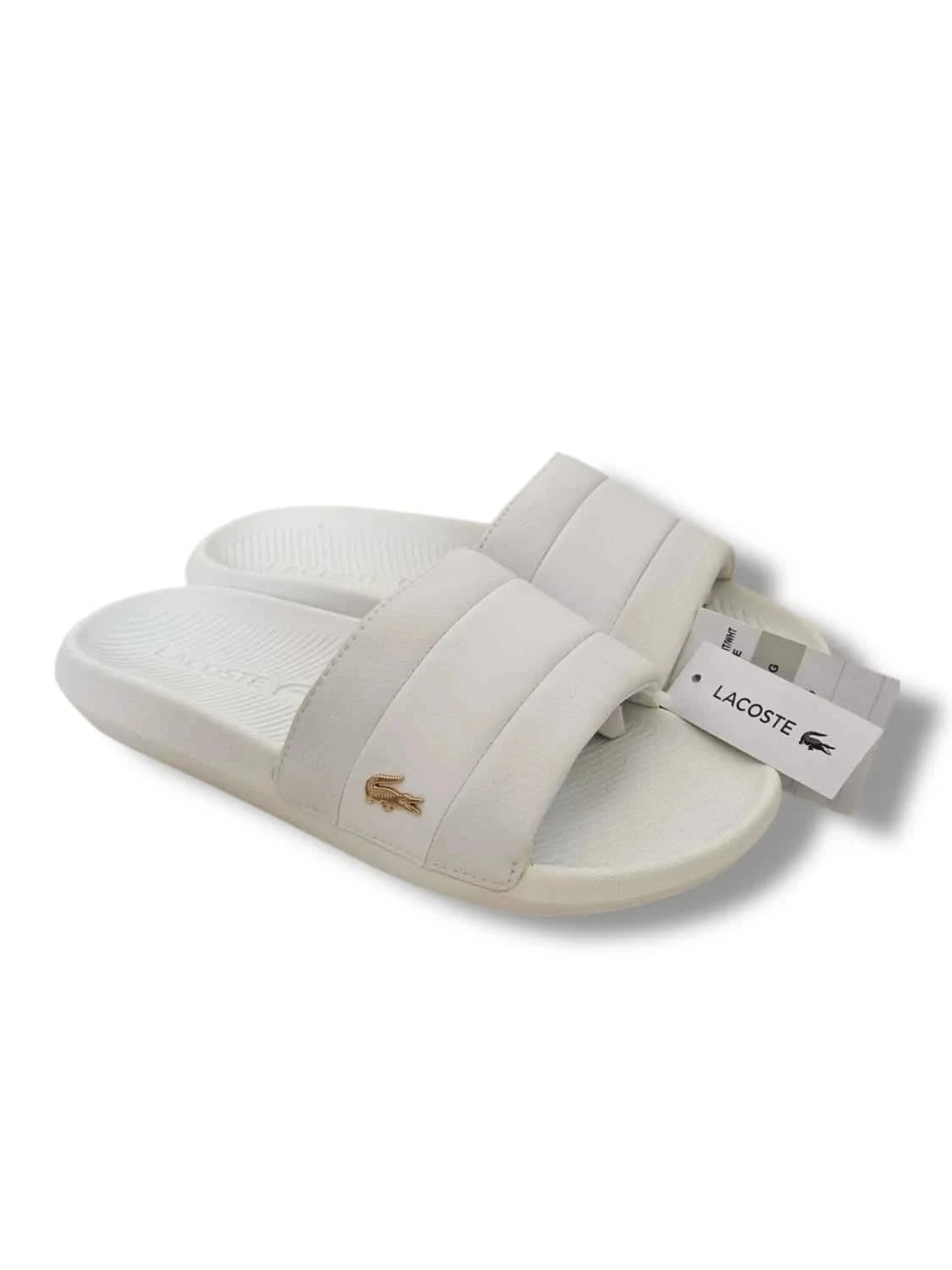Claquettes mules blanches Lacoste logo croco doré taille 37