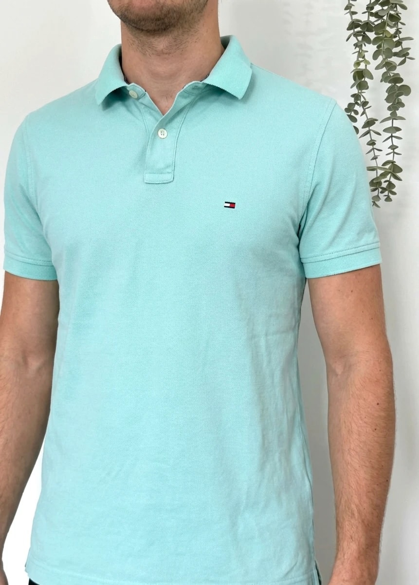 Polo Tommy Hilfiger 40s two ply cotton vert d’eau taille M - FP260240