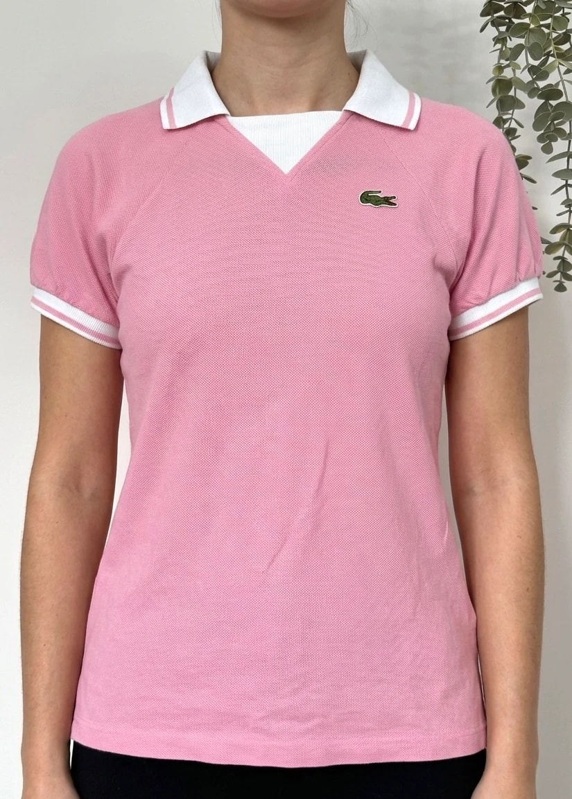 Polo piqué vintage Lacoste rose pastel taille 14/XXS - FP260258