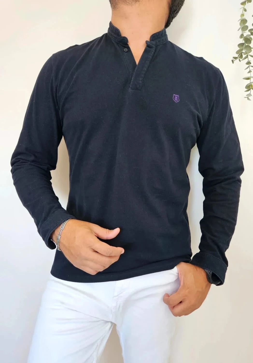 Polo manches longues col tunisien The Kooples Sport noir taille XL