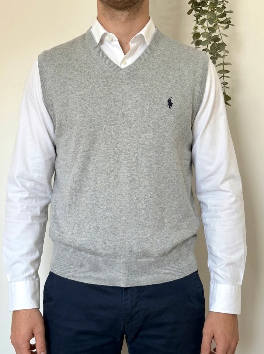 Pull sans manches Polo Ralph Lauren gris clair taille XL - PP2603266