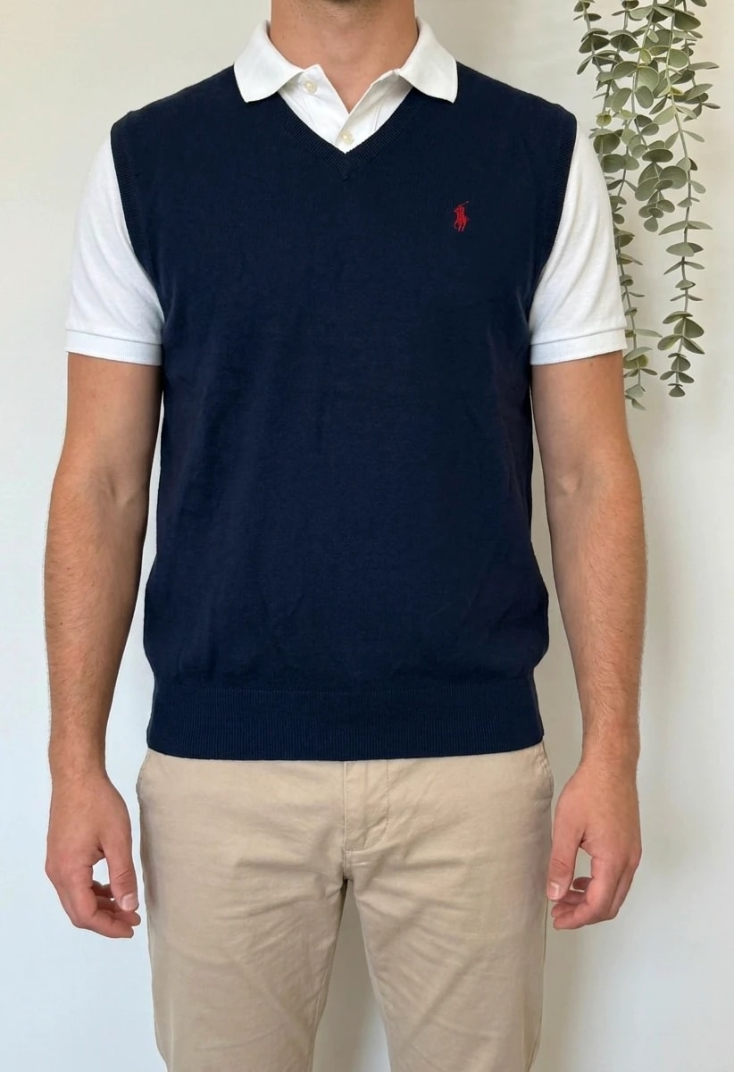 Pull sans manches Ralph Lauren pima cotton bleu marine taille L - PP2603408