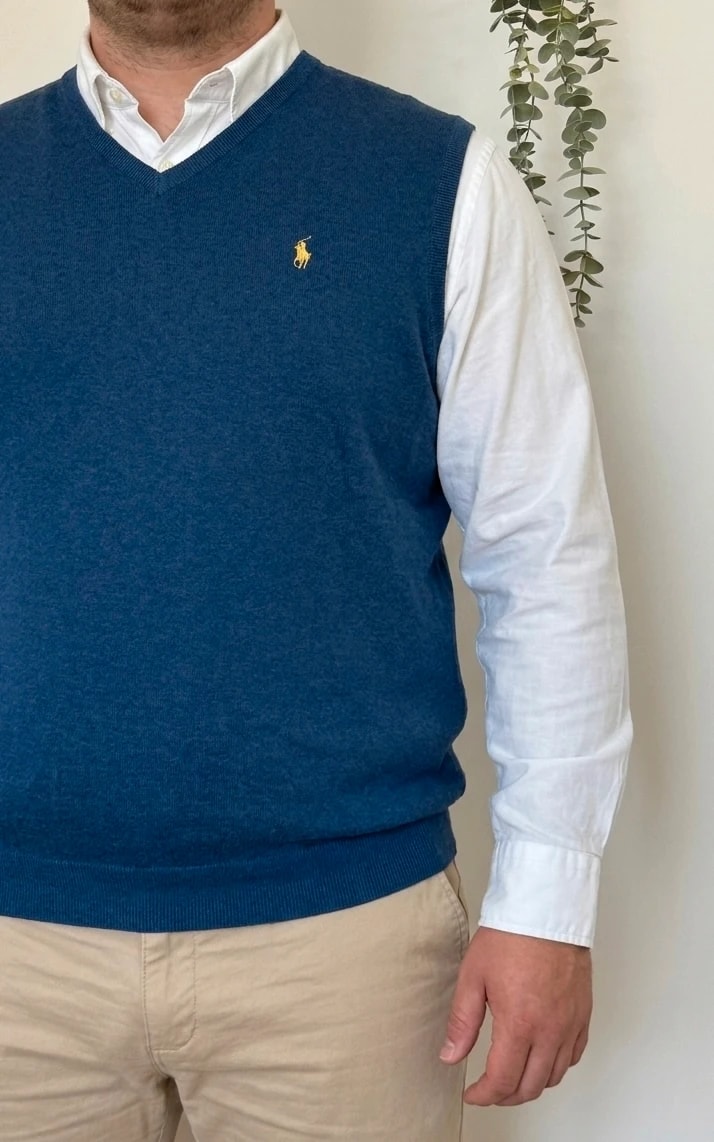Pull sans manches Ralph Lauren pima cotton bleu pétrole taille XLT - PP2603286