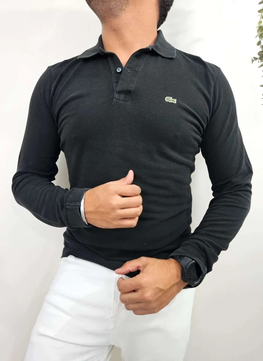 Polo met lange mouwen katoen Lacoste zwart slim fit maat 5/L - FP251225