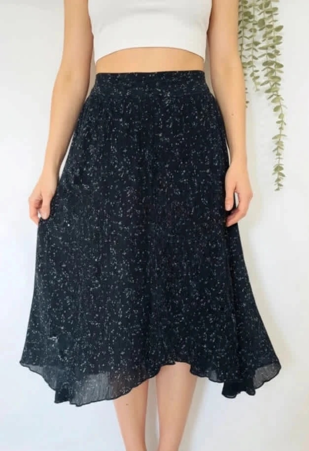 Jupe longue bleu marine Kaporal imprimé à pois abstraits avec ceinture à nouer taille M