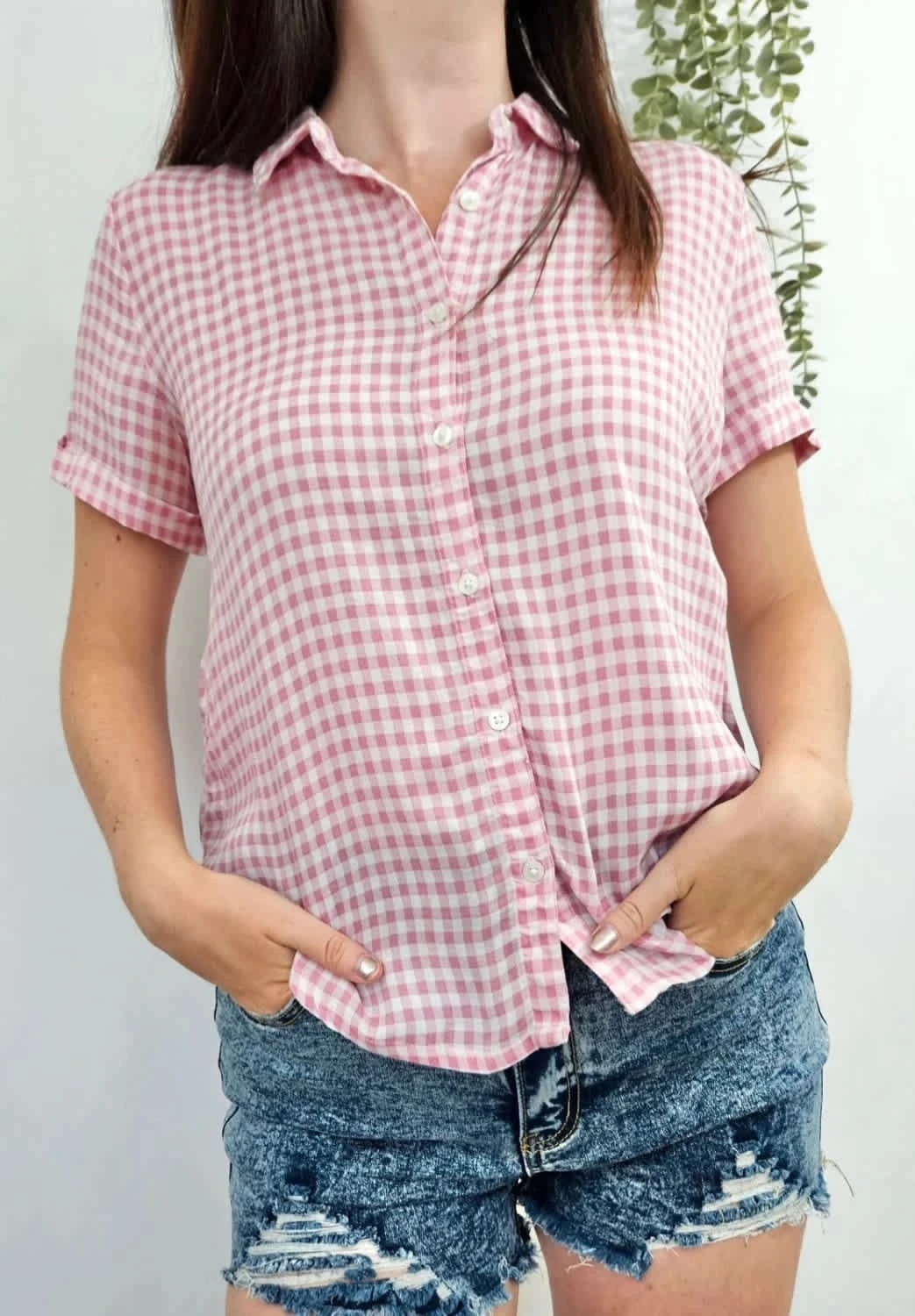Chemisier à carreaux manches courtes Mango rose vichy taille S