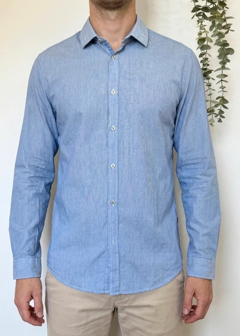 Chemise Hugo Boss bleu rayures fines taille M regular fit Lorenzo - FP260650