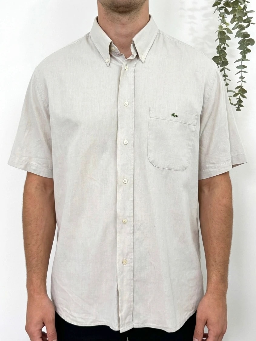 Lacoste Kurzarmhemd aus Baumwolle, beige gestreift, Größe 43/XXL - FP260178