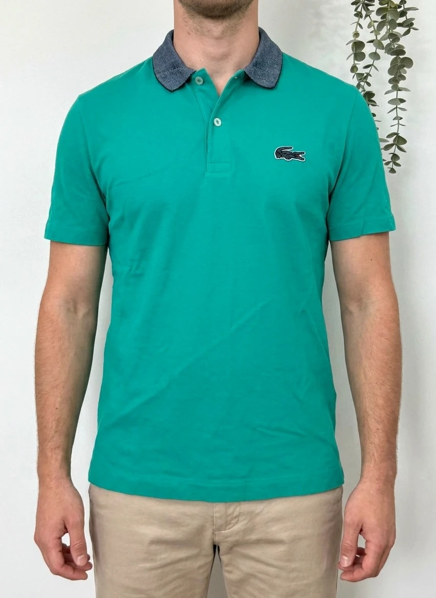 Polo piké Lacoste regular fit zielone, kontrastowy kołnierzyk, duże logo, rozmiar 4/M - PP2603253
