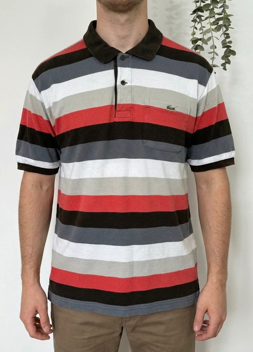 Polo piqué Lacoste wielokolorowe w paski z kieszonką na piersi rozmiar 8/3XL - PP2603345