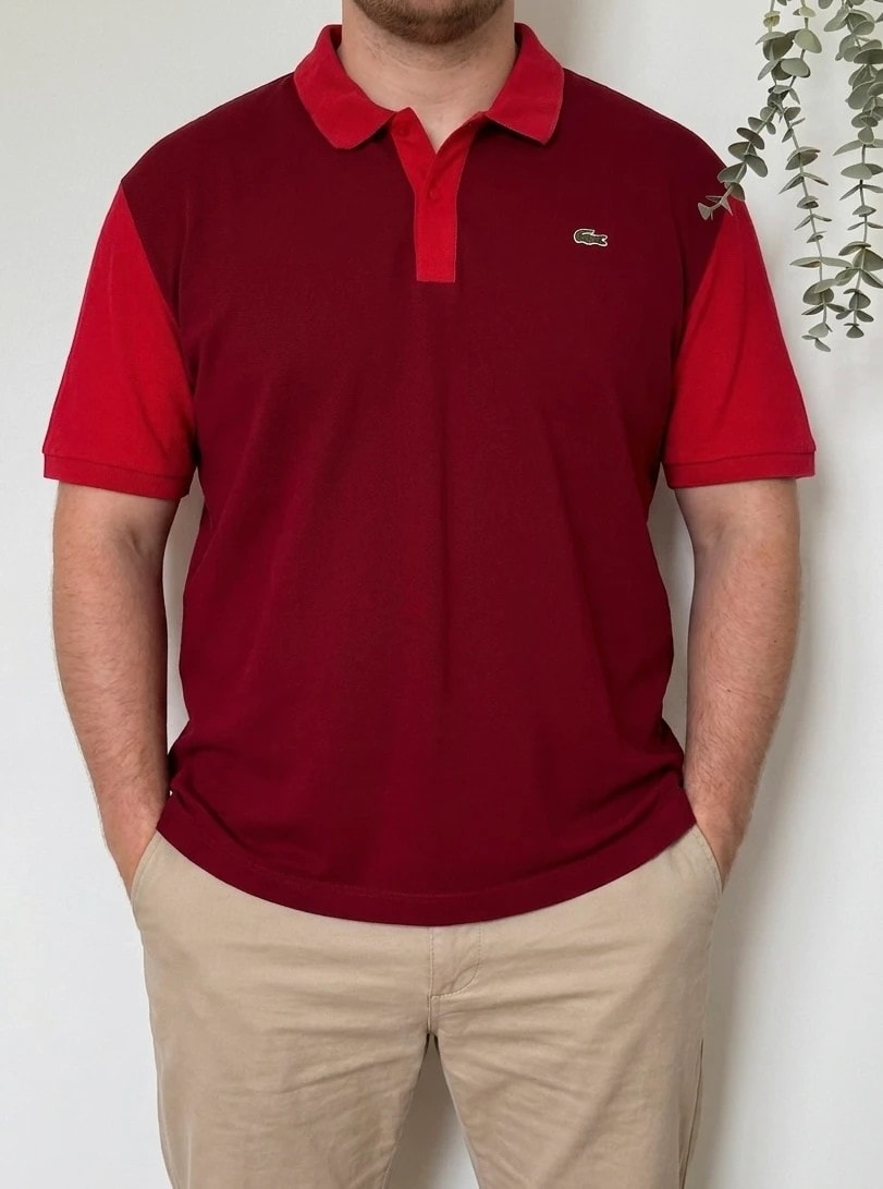Polo piqué slim fit Lacoste czerwony dwukolorowy rozmiar 9/4XL - PP2603343