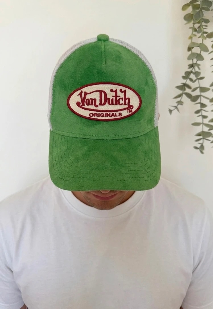Casquette trucker Von Dutch verte effet suédé filet blanc réglable taille unique - SK260644