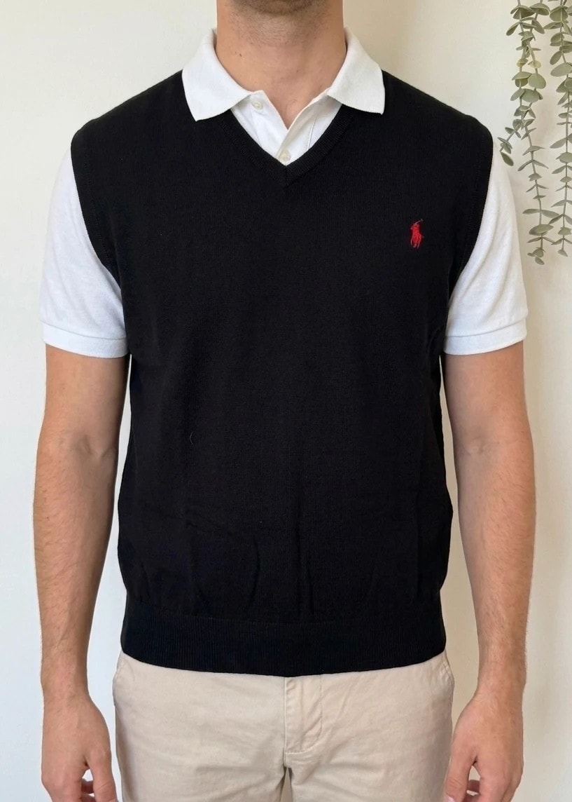 Pull sans manches col V Polo Ralph Lauren noir coton Pima taille XL - PP2603395