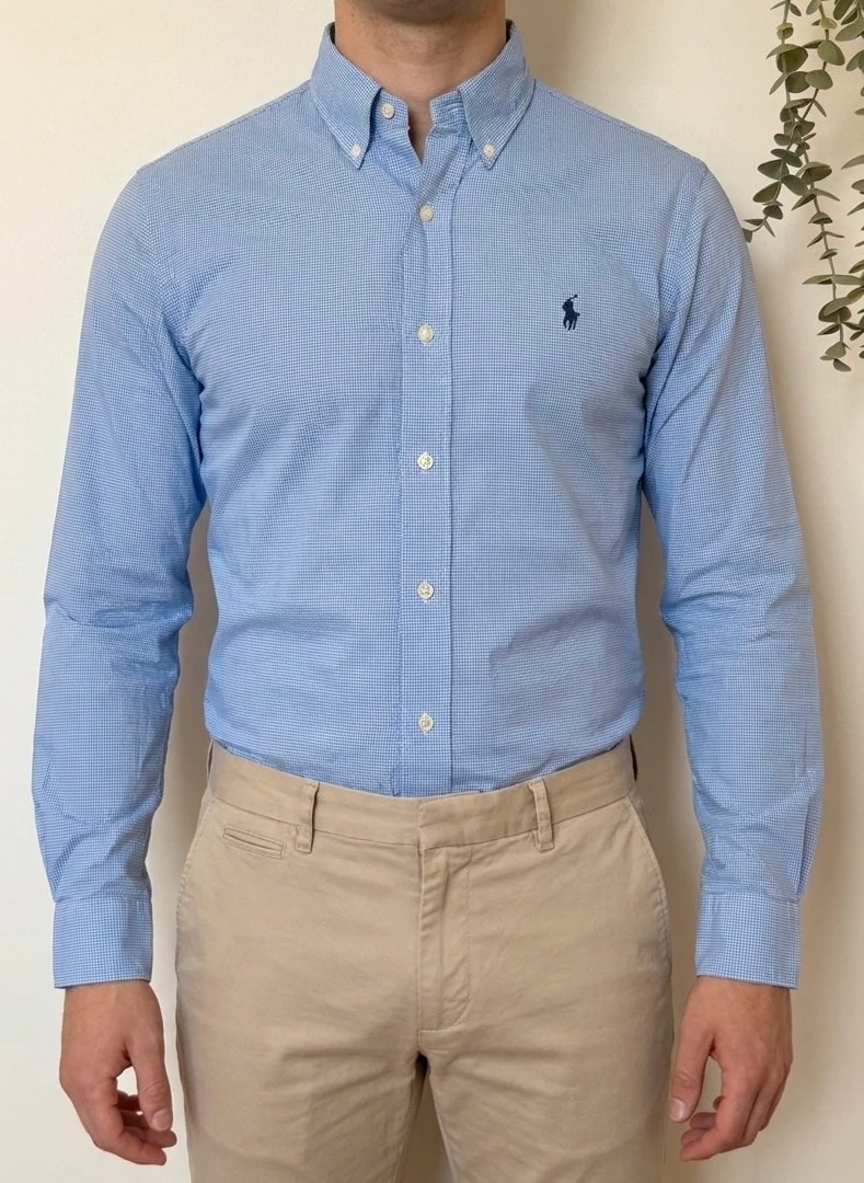 Chemise Slim Fit Ralph Lauren vichy bleu blanc taille M - SK260620