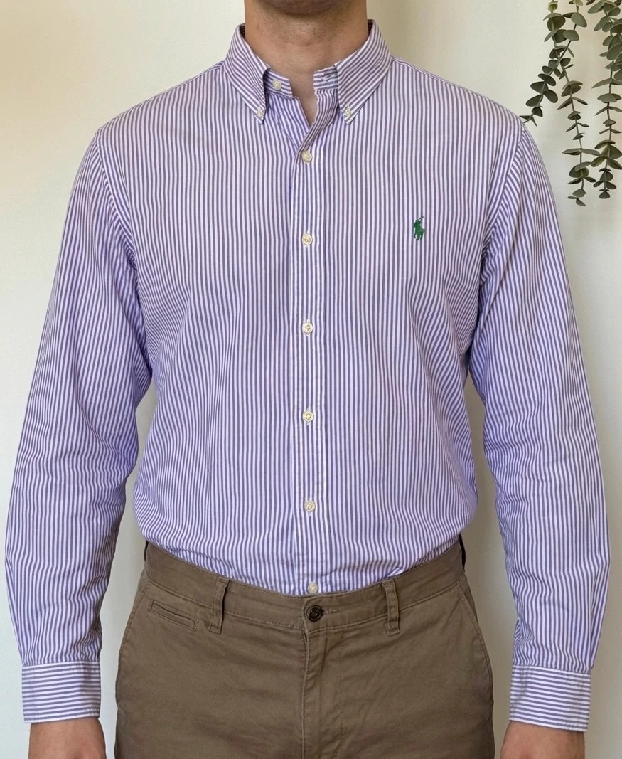 Chemise rayée Polo Ralph Lauren violet blanc Custom Fit taille XXL - VG260560