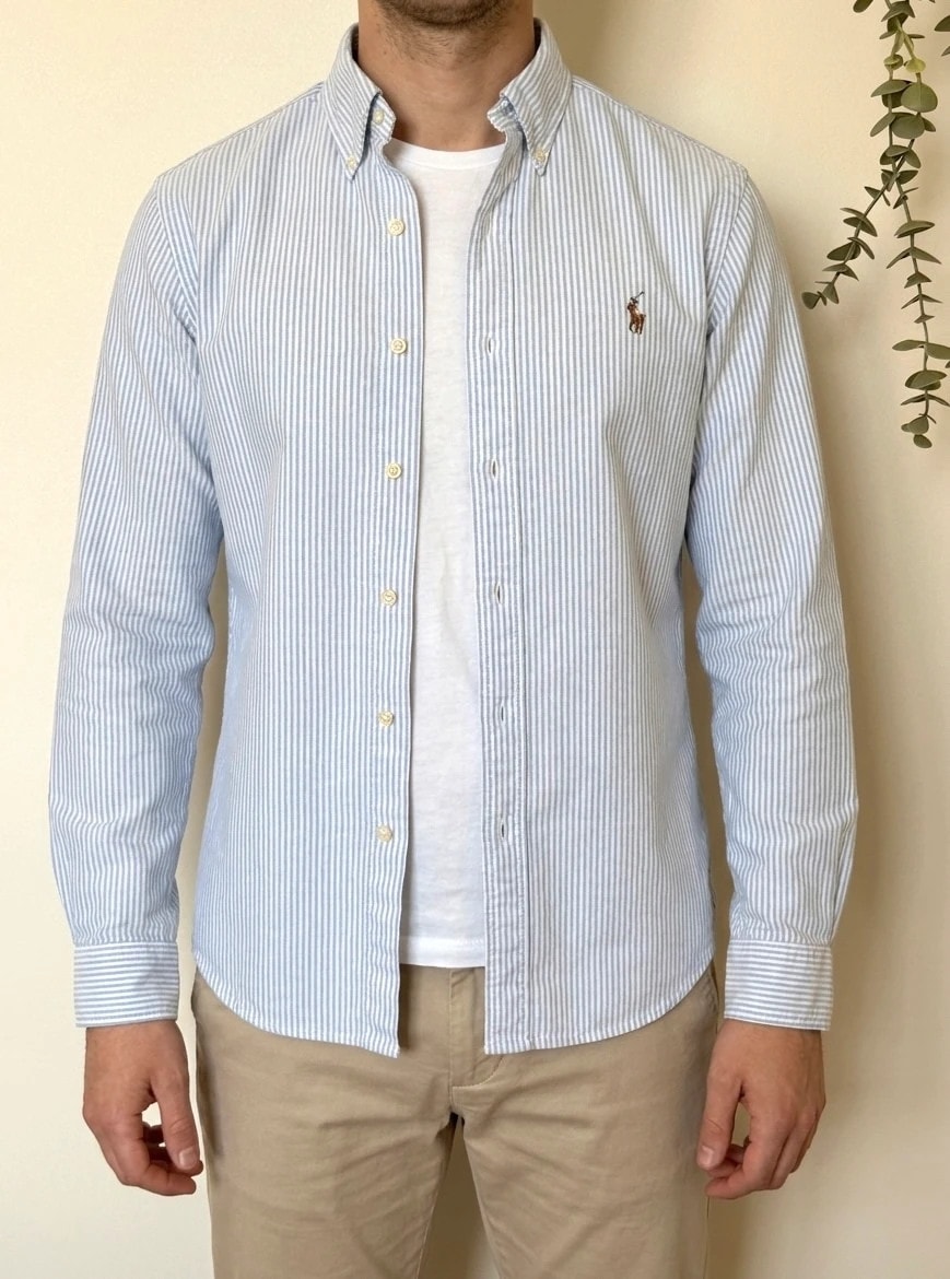 Chemise Classic Fit Ralph Lauren rayée bleu clair blanc logo premium taille S - VM2606136