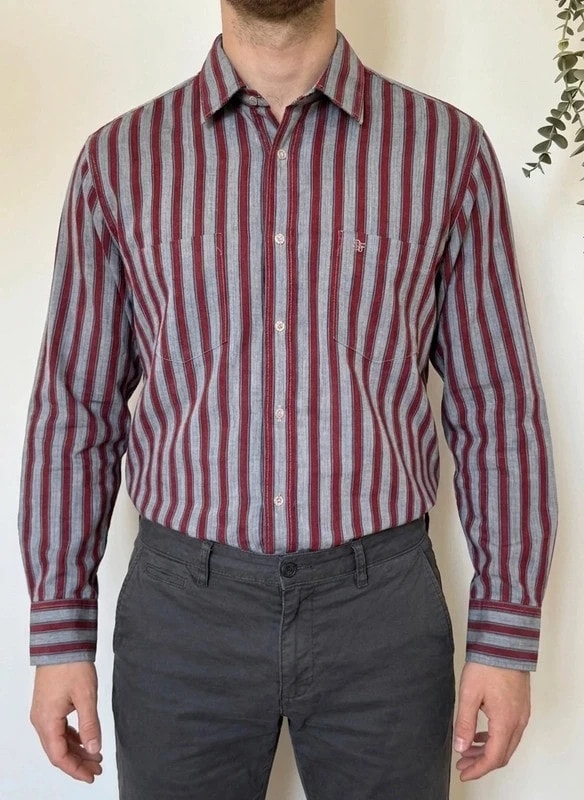 Chemise vintage Christian Dior Monsieur rayée rouge gris bleu taille XL - VG260572