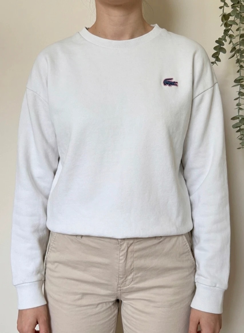 Sweat Crewneck Lacoste Sport blanc logo crocodile rose taille 32/XS - VG260566