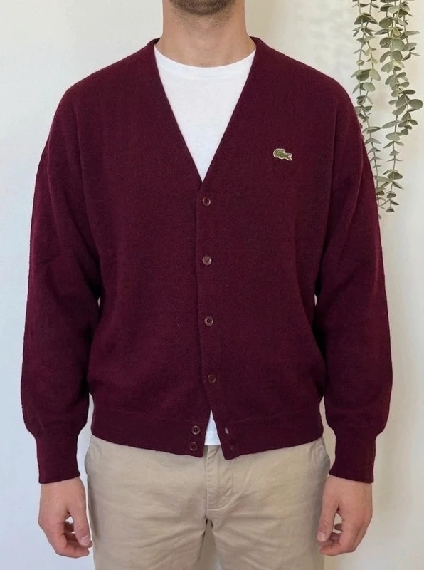 Cardigan vintage Lacoste bordeaux pure laine vierge taille 7/XXL - FP260753