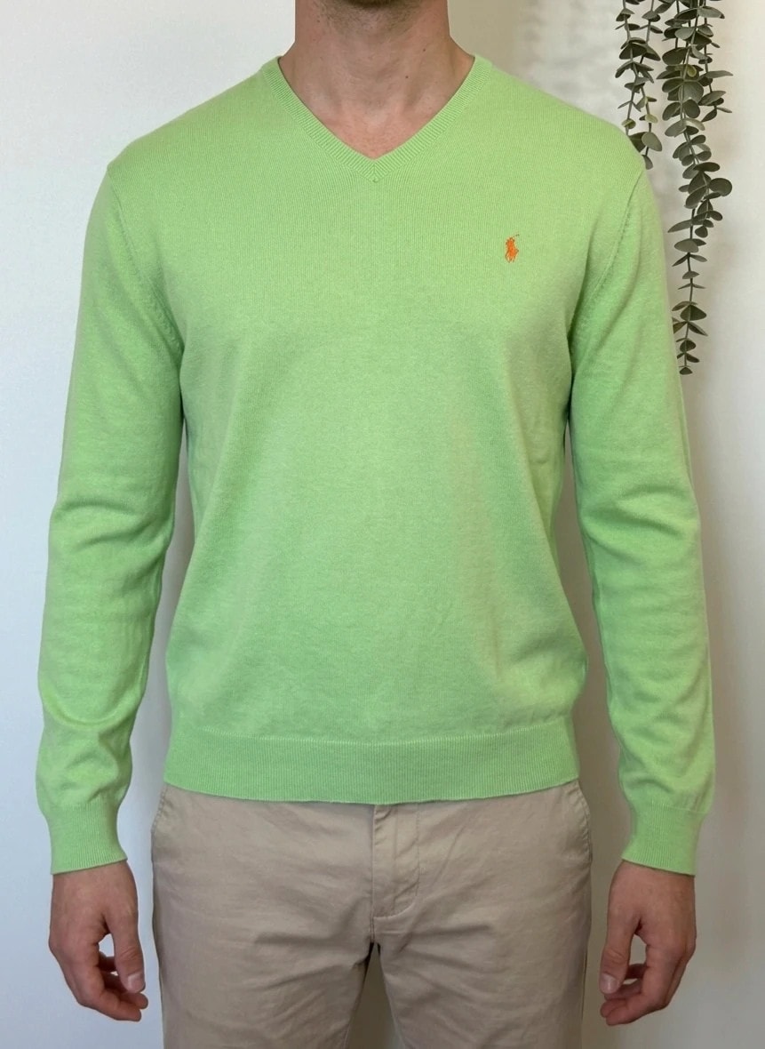 Pull col V Polo Ralph Lauren vert clair taille L - FP260749