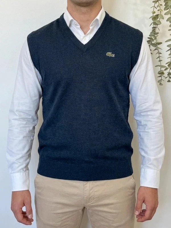 Pull sans manches vintage Chemise Lacoste bleu marine taille 3/S - FP260765