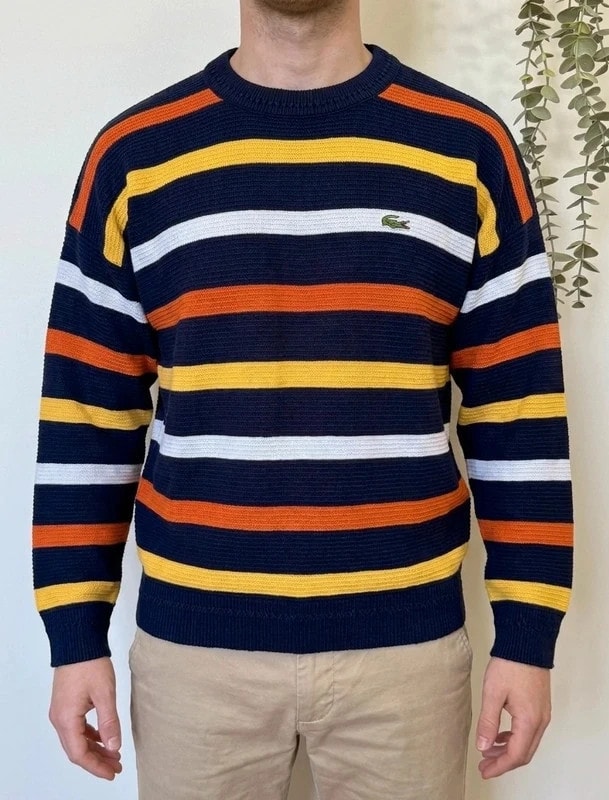 Pull vintage Lacoste rayé multicolore bleu marine taille 3/M - FP260756