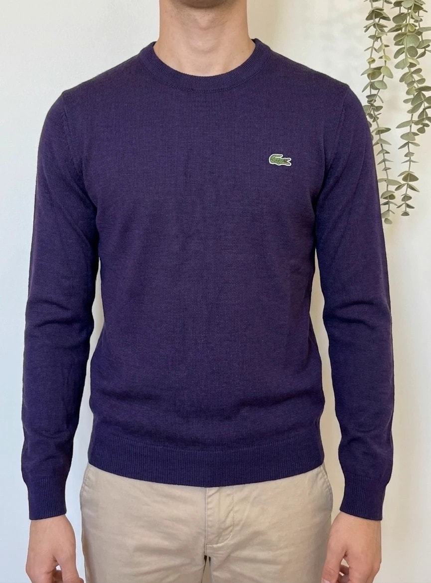 Pull vintage Lacoste Sport violet aubergine laine taille 3/S - FP260760