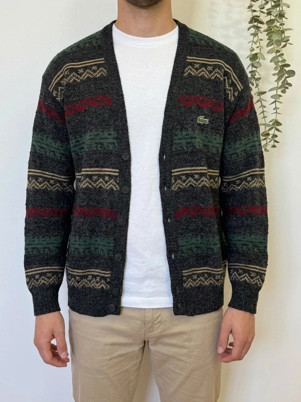 Cardigan vintage Chemise Lacoste Fair Isle laine alpaga motifs taille 4/M - FP260767
