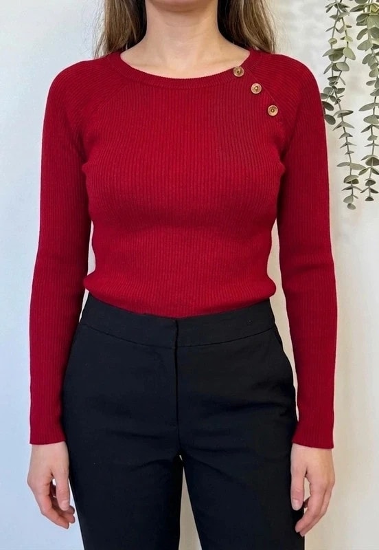 Pull côtelé Lauren Ralph Lauren rouge boutons dorés taille S/M - FP260754