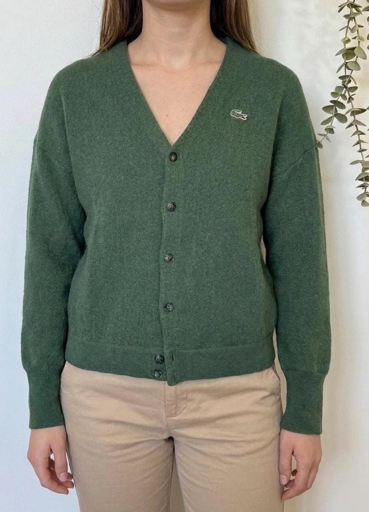 Gilet cardigan vintage Lacoste vert sapin pure laine M - FP260757