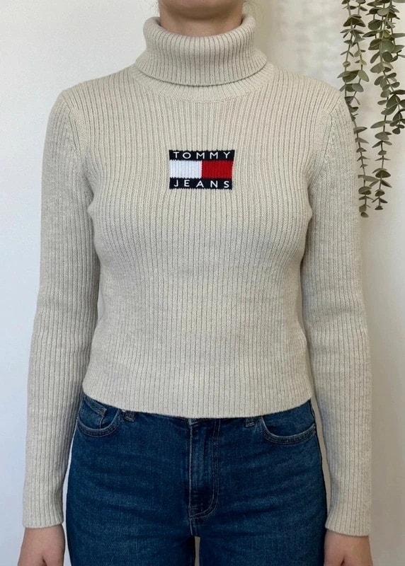Pull col roulé Tommy Jeans beige flag sweater taille M/L - FP260759