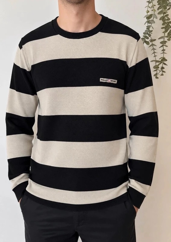 Pull léger rayé Polo Sport Ralph Lauren noir écru taille L - FP260786