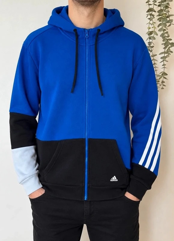 Sweat zippé à capuche Adidas Primegreen bleu noir blanc taille M - DN26087