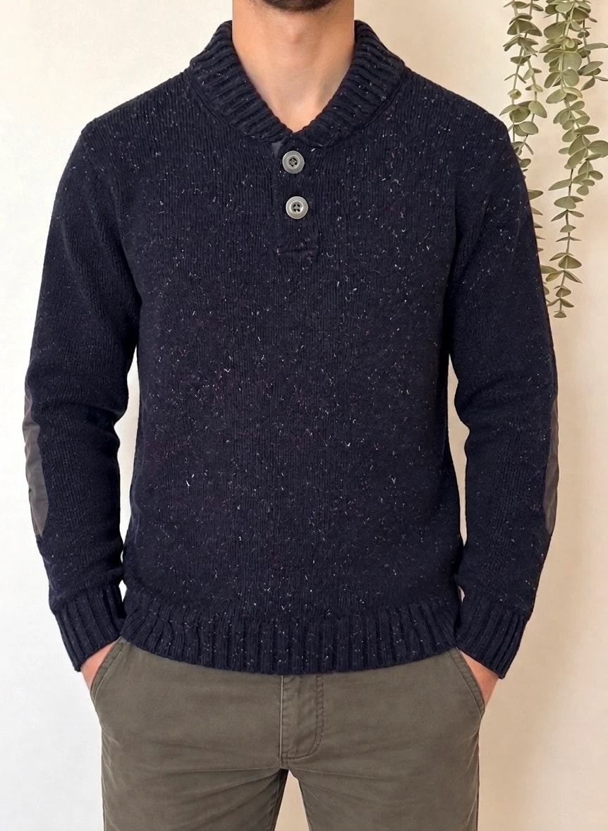 Pull col châle Patagonia bleu marine chiné laine mérinos taille M - FP2607117