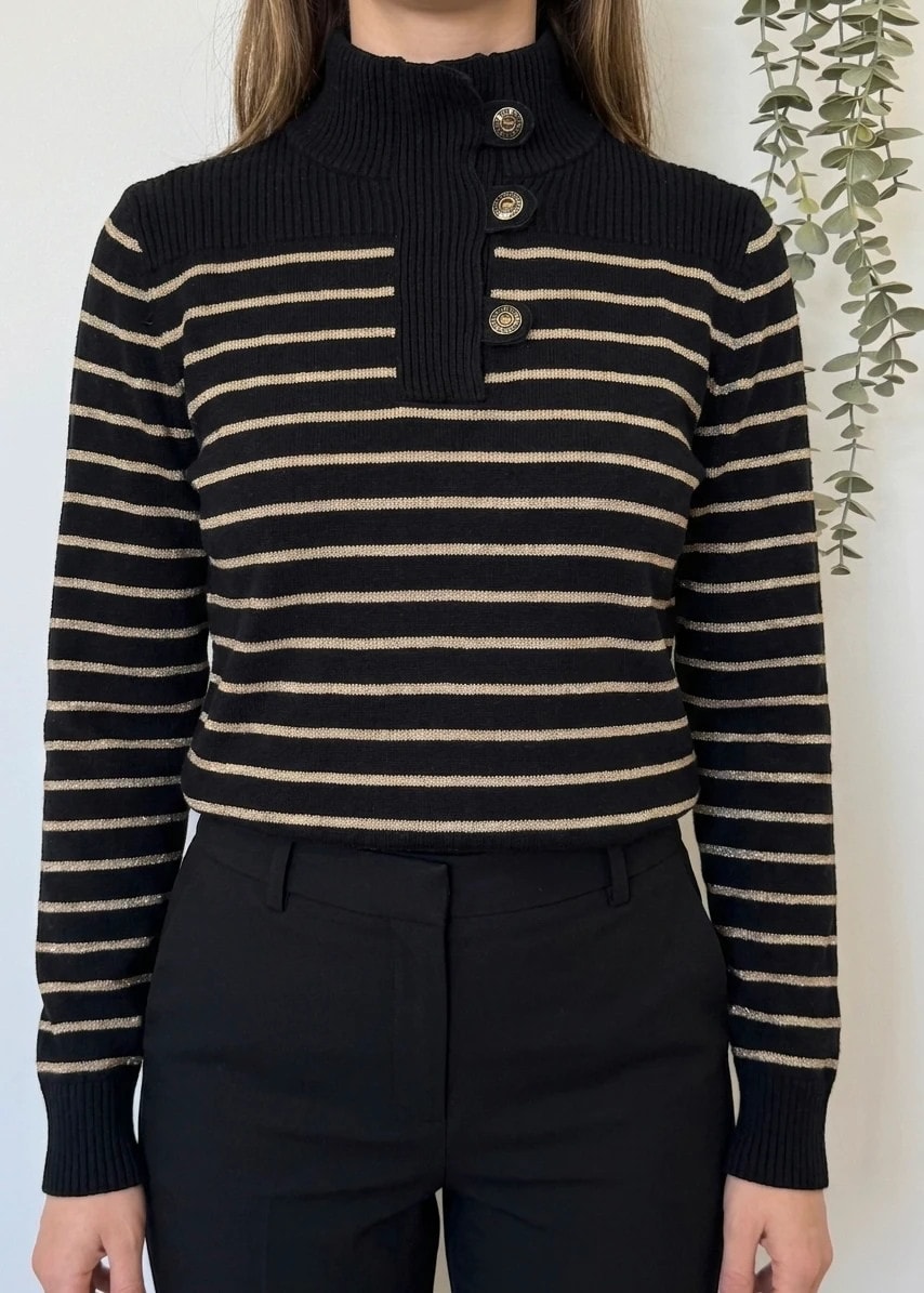 Pull col montant rayé Lauren Ralph Lauren noir doré taille L - FP260773