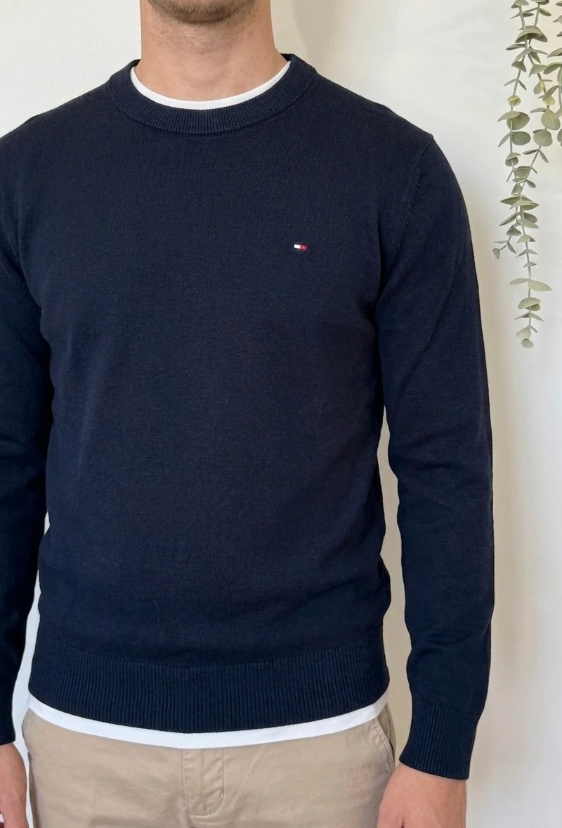 Pull col rond Tommy Hilfiger Pima coton cachemire bleu marine taille S - FP260775